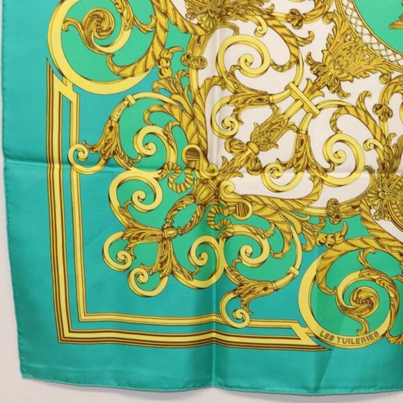 HERMES Carre 90 Scarf ""LES TUILERIE"" Silk Green Auth - Picture 5 of 14